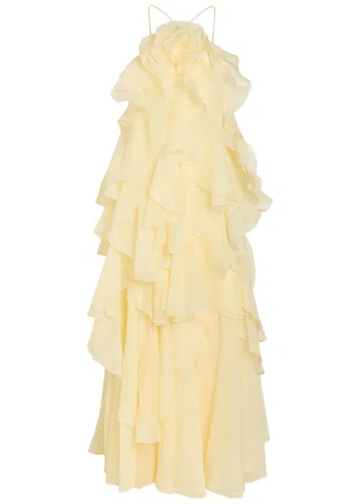 Aje Pandorea Ruffled Chiffon Maxi Dress In Yellow