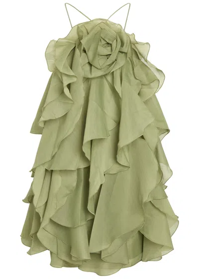 Aje Pandorea Ruffled Chiffon Mini Dress In Green