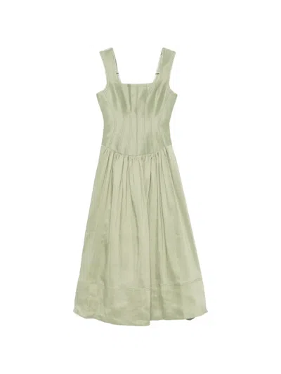 Aje Spirelle Linen-blend Dupione Midi Dress In Green