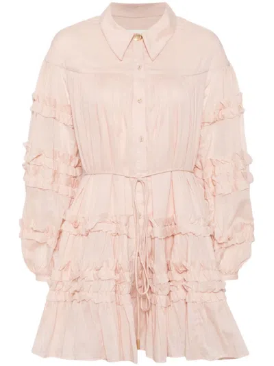 Aje Pastiche Tiered Cotton Shirtdress In Pink