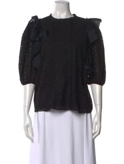 Pre-owned Aje Patterned Crew Neck Blouse In Black