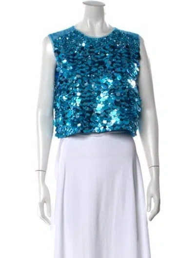 Pre-owned Aje Patterned Crew Neck Crop Top In Blue