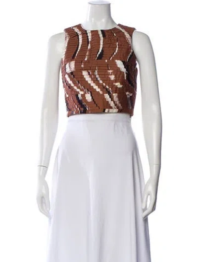 Pre-owned Aje Patterned Crew Neck Crop Top In Brown
