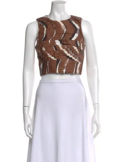 Pre-owned Aje Patterned Crew Neck Crop Top In Brown