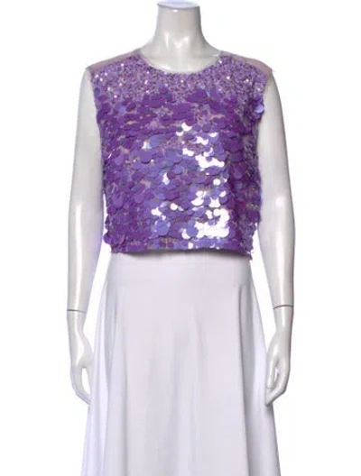Pre-owned Aje Patterned Crew Neck Crop Top In Purple