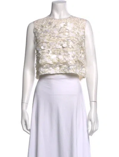 Pre-owned Aje Patterned Crew Neck Crop Top In White