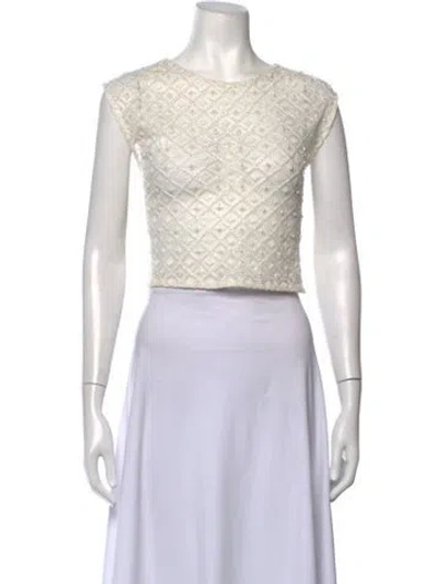 Pre-owned Aje Patterned Crew Neck Crop Top In White