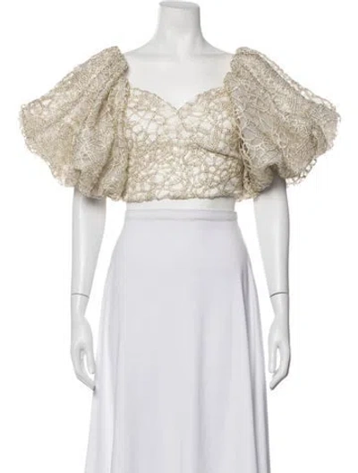 Pre-owned Aje Patterned Square Neckline Crop Top In Neutrals