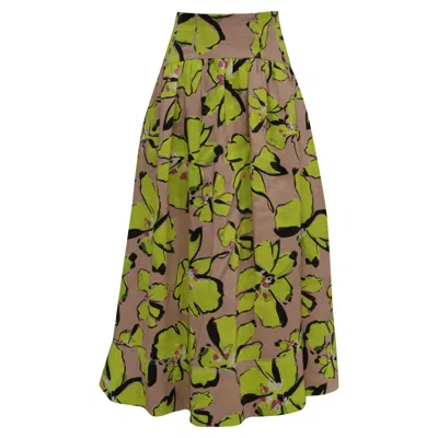 Aje Pelicano Horizon Floral-print Midi Skirt In Multicolor Linen