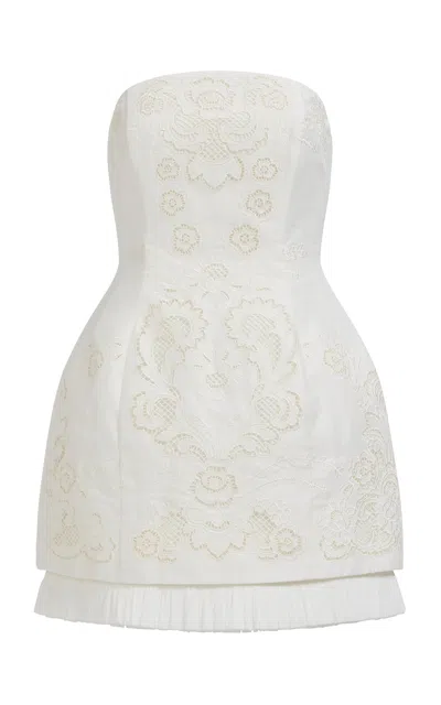 Aje Perilla Embroidered Linen-blend Mini Dress In White
