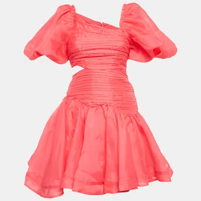 Aje Pink Pintucks Organza Puff Sleeve Mini Dress