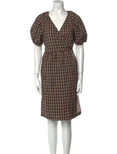Pre-owned Aje Plaid Print Knee-length Dress In Brown