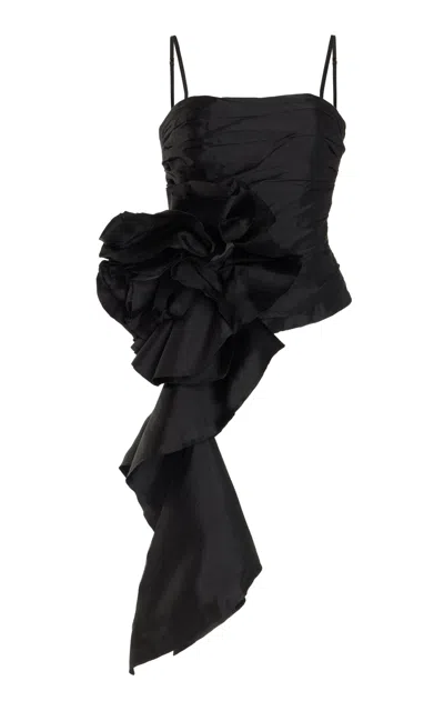 Aje Potion Spiral Rosette Ruched-taffeta Top In Black