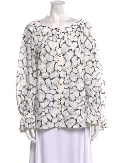 Pre-owned Aje Printed Bateau Neckline Blouse In White
