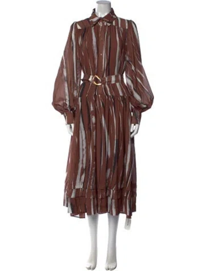 Pre-owned Aje Printed Midi Length Dress In Brown