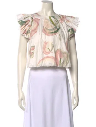 Pre-owned Aje Printed Scoop Neck Crop Top In White