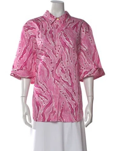 Pre-owned Aje Printed Short Sleeve Top W/ Tags In Pink