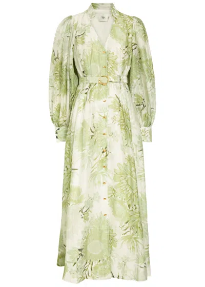 Aje Reflector Floral-print Woven Midi Shirt Dress In Green