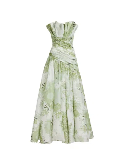 Aje Reflector Gown Floral-print Maxi Cotton Dress In Green
