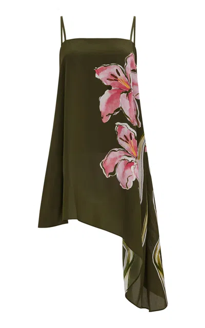 Aje Rhea Asymmetrical Silk Top - In Green