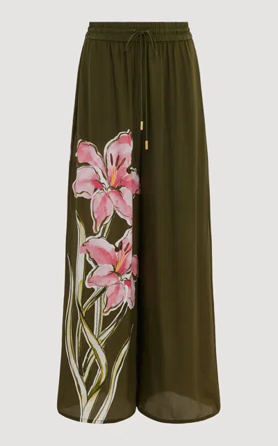 Aje Rhea Floral Silk Wide-leg Pants - In Green