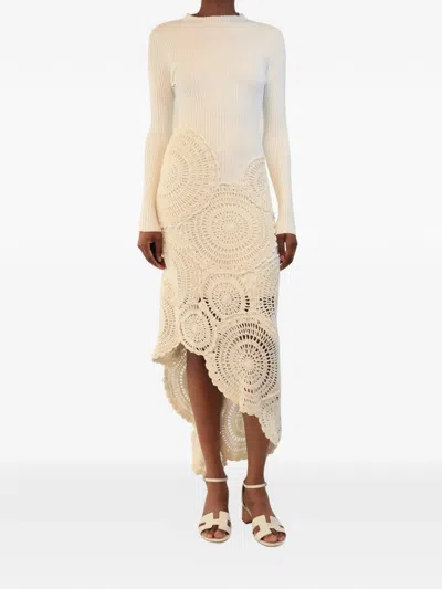 Pre-owned Aje Ribbed Crochet-knit Midi Dress In Neutrals