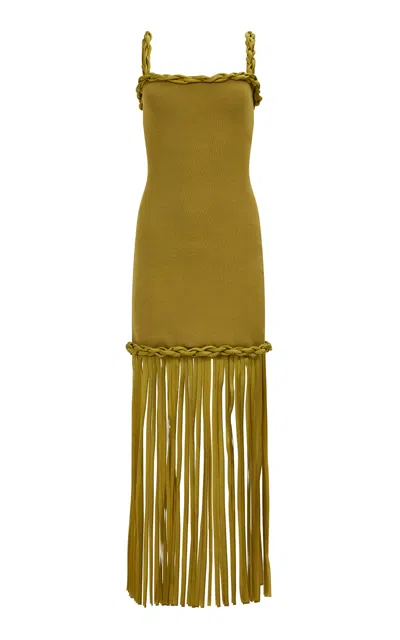 Aje Ribiona Knitted Midi Dress - In Green