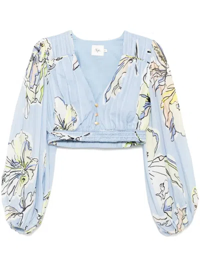 Aje Romantica Voile Crop Top In Blue
