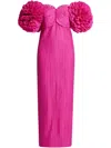 Aje Crystallise Off-shoulder Plisse Gown In Pink