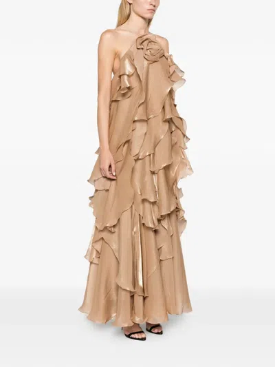 Aje Ruffled Marlo Gown In Gold