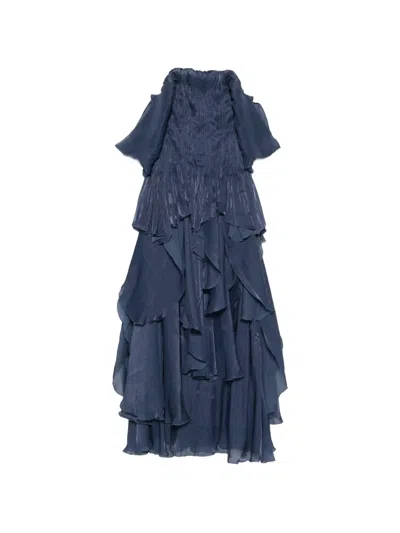 Aje Ruffled Off-shoulder Maxi Dress In Blue