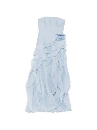 Aje Ruffled Strapless Dress In Blue