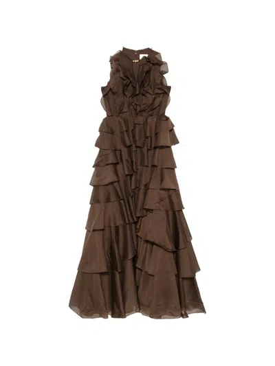 Aje Ruffled Tiered Maxi Gown In Brown