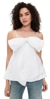 Aje Scarlett Bow-embellished Crepe Peplum Top In Ivory