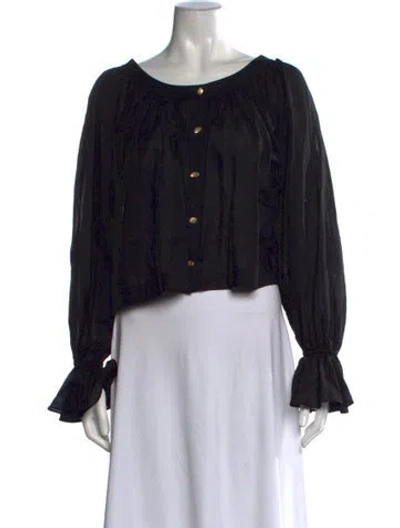 Pre-owned Aje Scoop Neck Long Sleeve Blouse In Black