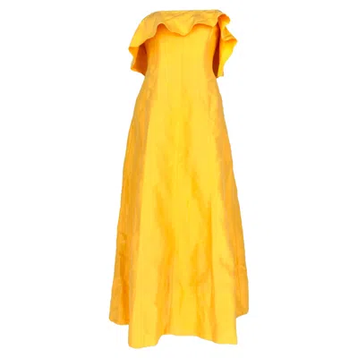 Aje Shallows Strapless Gown In Yellow Linen