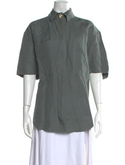 Pre-owned Aje Short Sleeve Button-up Top In Green