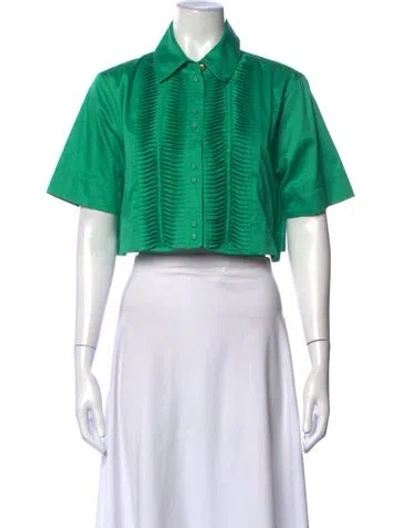 Pre-owned Aje Short Sleeve Button-up Top In Green