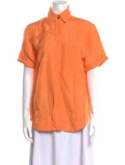 Pre-owned Aje Short Sleeve Button-up Top In Orange