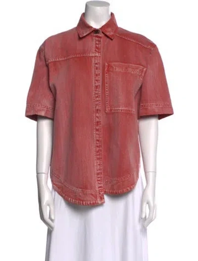 Pre-owned Aje Short Sleeve Button-up Top In Red