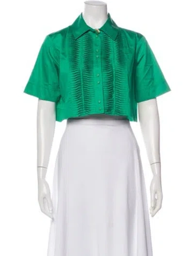 Pre-owned Aje Short Sleeve Crop Top In Green