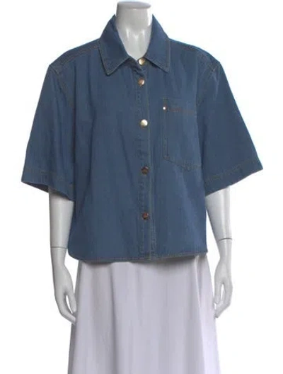 Pre-owned Aje Short Sleeve Top In Blue