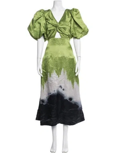 Pre-owned Aje Silk Midi Length Dress In Green