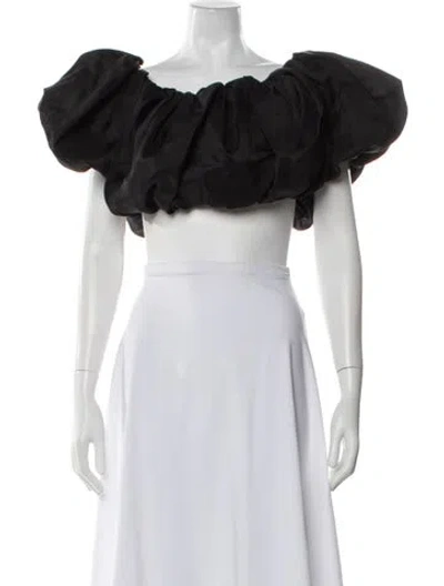 Pre-owned Aje Silk Off-the-shoulder Crop Top In Black