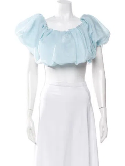 Pre-owned Aje Silk Off-the-shoulder Crop Top In Blue