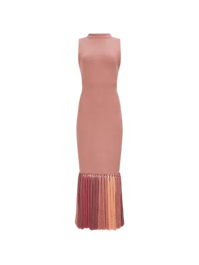Aje Sofia Knit Tassel Midi Dress In Pink