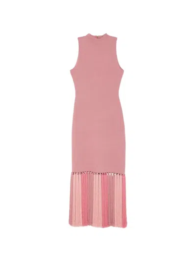 Aje Sofyr Fringe-trimmed Knit Midi Dress In Pink