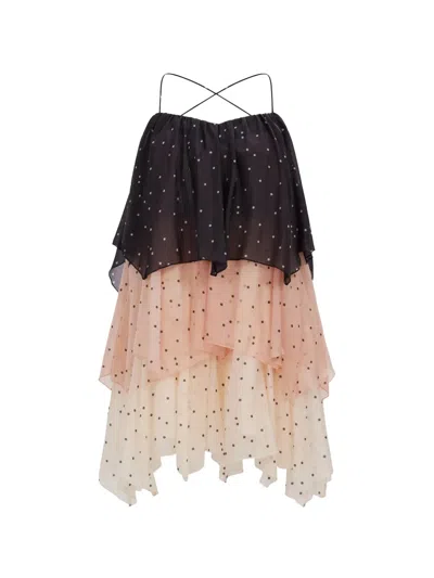 Aje Songstress Tiered Polka-dot Mini Dress In Neutral