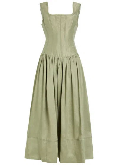 Aje Spirelle Linen-blend Midi Dress In Green