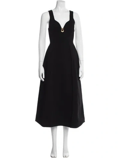 Pre-owned Aje Square Neckline Midi Length Dress In Black